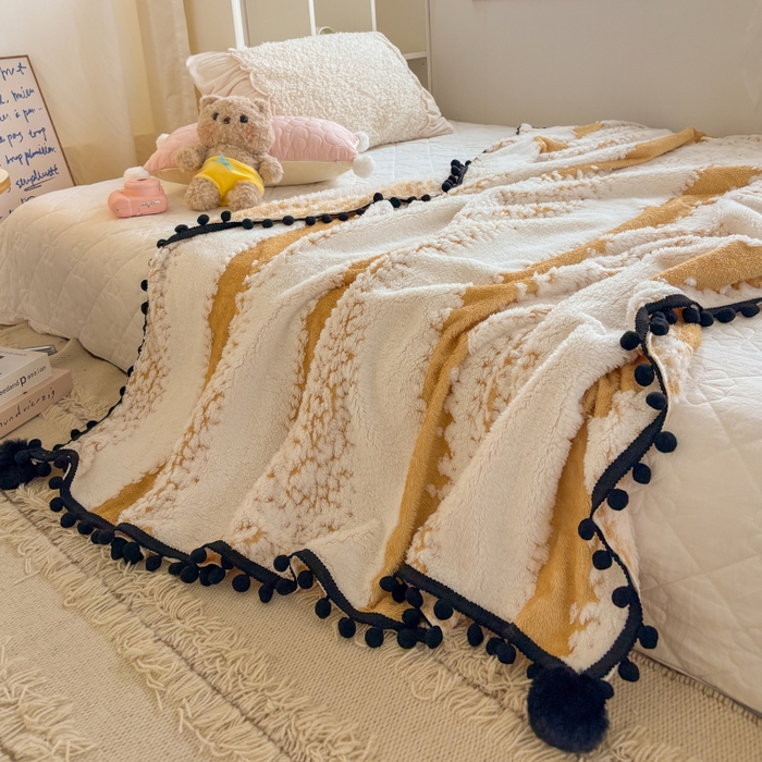 91家纺网 家纺一手货源 找家纺 （总）潮邦创意家居 2025新款250g阳离子提花小球毯盖毯毯子-星绒墨趣