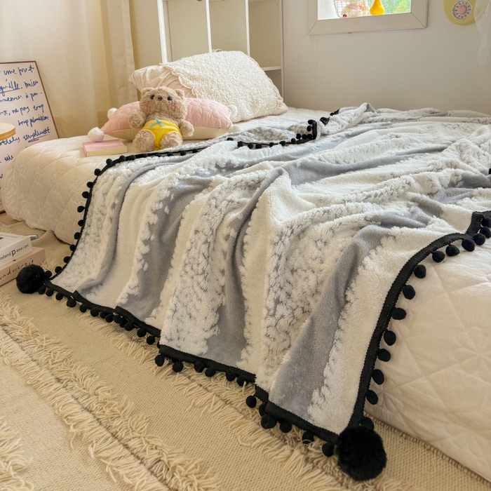 91家纺网 家纺一手货源 找家纺 （总）潮邦创意家居 2025新款250g阳离子提花小球毯盖毯毯子-星绒墨趣