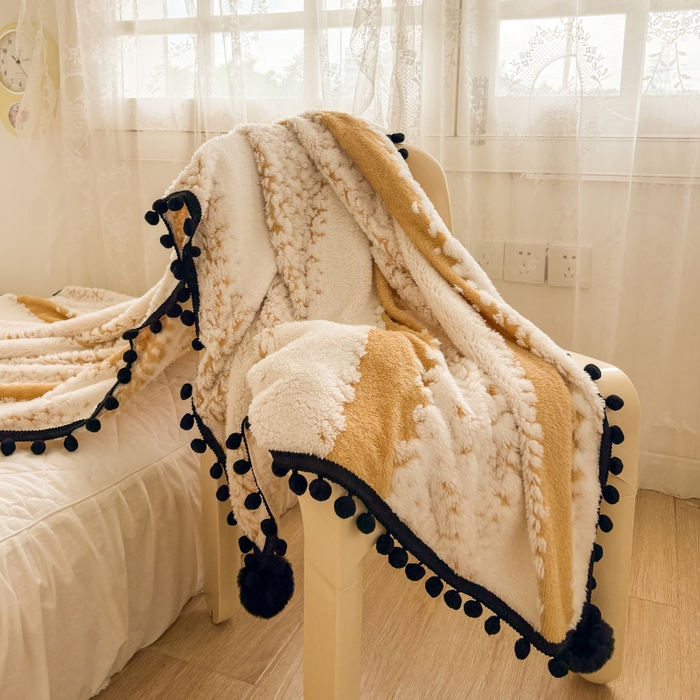 91家纺网 家纺一手货源 找家纺 潮邦创意家居 2025新款250g阳离子提花小球毯盖毯毯子-星绒墨趣 星绒墨趣 -暖橙