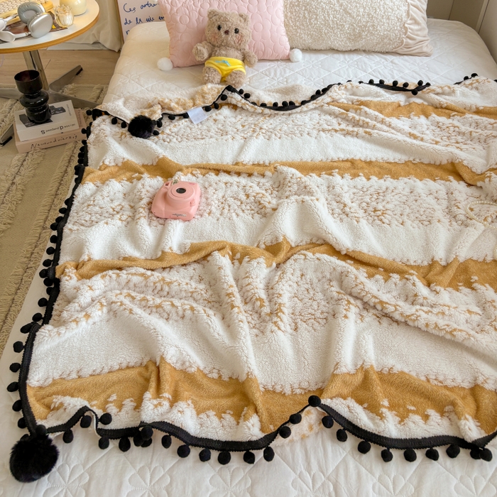 91家纺网 家纺一手货源 找家纺 潮邦创意家居 2025新款250g阳离子提花小球毯盖毯毯子-星绒墨趣 星绒墨趣 -暖橙