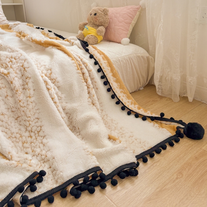 91家纺网 家纺一手货源 找家纺 潮邦创意家居 2025新款250g阳离子提花小球毯盖毯毯子-星绒墨趣 星绒墨趣 -暖橙