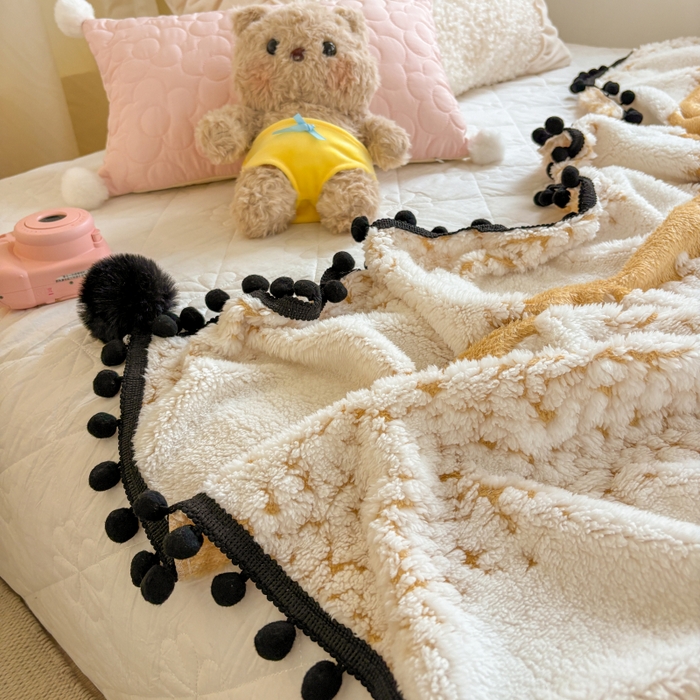 91家纺网 家纺一手货源 找家纺 潮邦创意家居 2025新款250g阳离子提花小球毯盖毯毯子-星绒墨趣 星绒墨趣 -暖橙