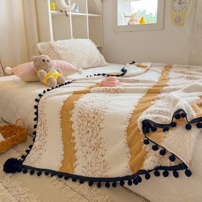 91家纺网 家纺一手货源 找家纺 潮邦创意家居 2025新款250g阳离子提花小球毯盖毯毯子-星绒墨趣 星绒墨趣 -暖橙