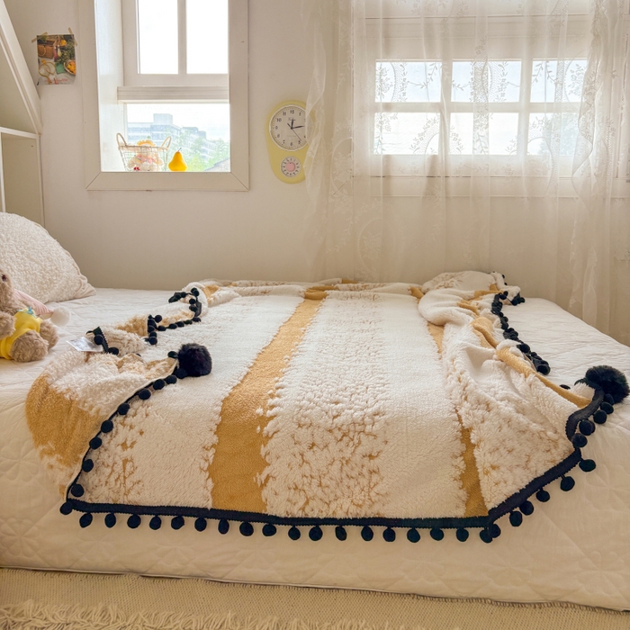 91家纺网 家纺一手货源 找家纺 潮邦创意家居 2025新款250g阳离子提花小球毯盖毯毯子-星绒墨趣 星绒墨趣 -暖橙