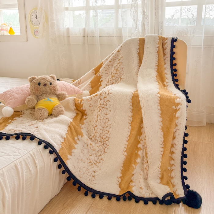 91家纺网 家纺一手货源 找家纺 潮邦创意家居 2025新款250g阳离子提花小球毯盖毯毯子-星绒墨趣 星绒墨趣 -暖橙