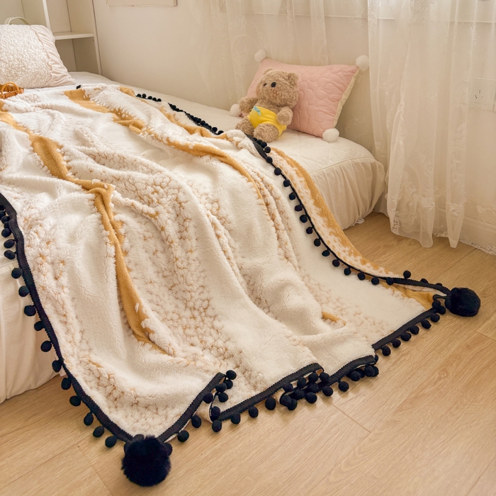 91家纺网 家纺一手货源 找家纺 潮邦创意家居 2025新款250g阳离子提花小球毯盖毯毯子-星绒墨趣 星绒墨趣 -暖橙