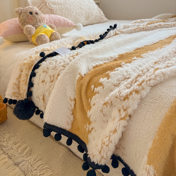 91家纺网 家纺一手货源 找家纺 潮邦创意家居 2025新款250g阳离子提花小球毯盖毯毯子-星绒墨趣 星绒墨趣 -暖橙