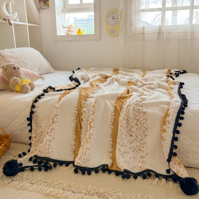 91家纺网 家纺一手货源 找家纺 潮邦创意家居 2025新款250g阳离子提花小球毯盖毯毯子-星绒墨趣 星绒墨趣 -暖橙