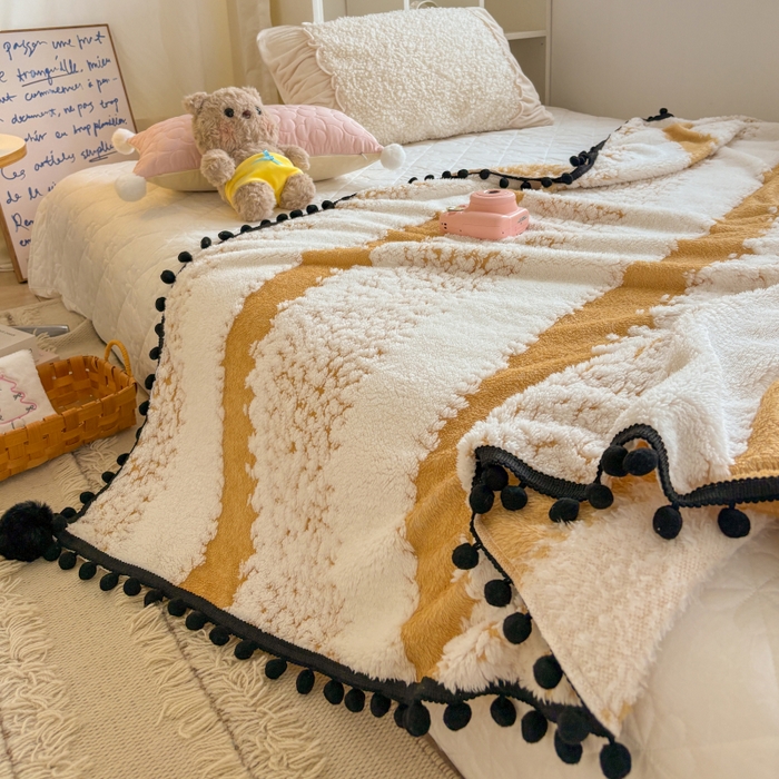 91家纺网 家纺一手货源 找家纺 潮邦创意家居 2025新款250g阳离子提花小球毯盖毯毯子-星绒墨趣 星绒墨趣 -暖橙