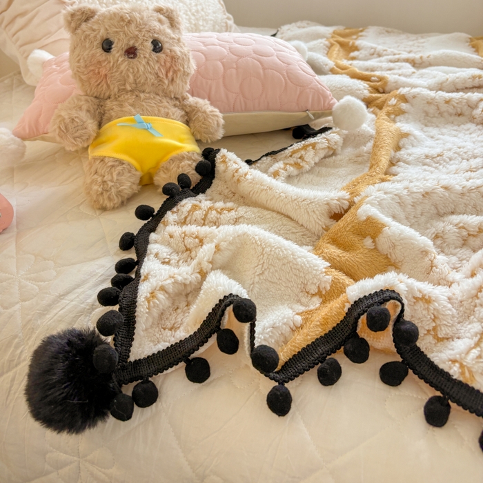 91家纺网 家纺一手货源 找家纺 潮邦创意家居 2025新款250g阳离子提花小球毯盖毯毯子-星绒墨趣 星绒墨趣 -暖橙