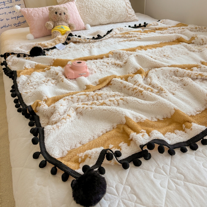 91家纺网 家纺一手货源 找家纺 潮邦创意家居 2025新款250g阳离子提花小球毯盖毯毯子-星绒墨趣 星绒墨趣 -暖橙