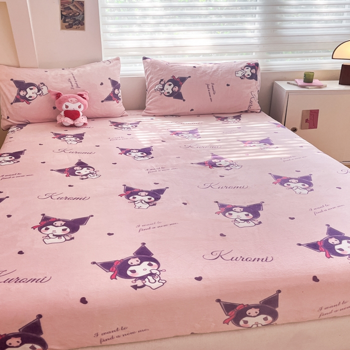 91家纺网 家纺一手货源 找家纺 金爱家 2025新款三丽鸥牛奶绒单品系列床单床笠单件 绒-X可爱库洛米