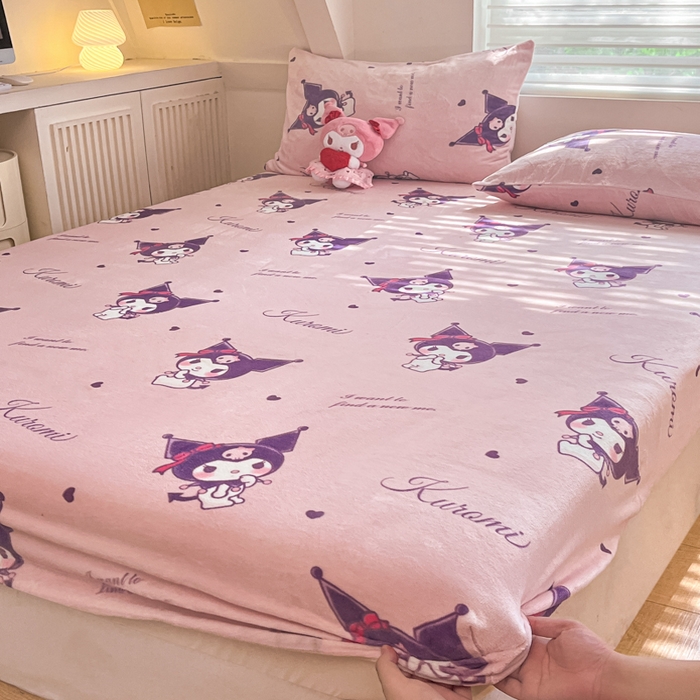 91家纺网 家纺一手货源 找家纺 金爱家 2025新款三丽鸥牛奶绒单品系列床单床笠单件 绒-X可爱库洛米