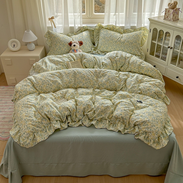 91家纺网 家纺一手货源 找家纺 欧尚 2025新款亲肤碎花云柔棉四件套 清浅