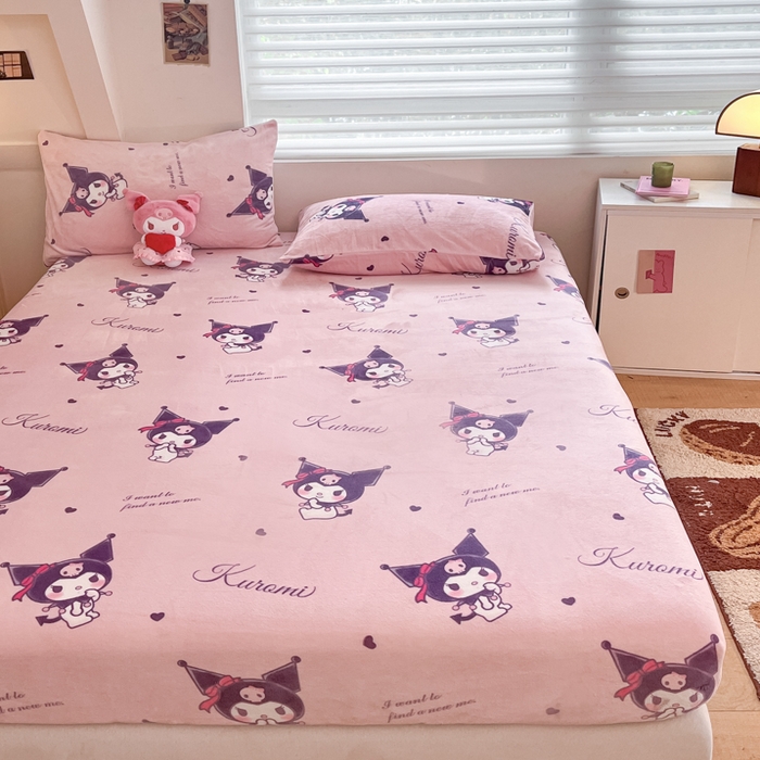 91家纺网 家纺一手货源 找家纺 金爱家 2025新款三丽鸥牛奶绒单品系列床单床笠单件 绒-X可爱库洛米