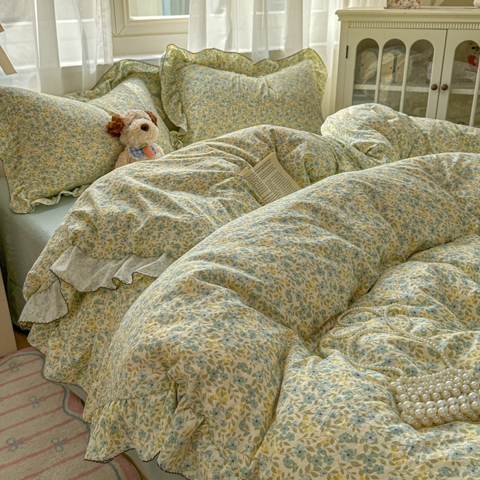 91家纺网 家纺一手货源 找家纺 欧尚 2025新款亲肤碎花云柔棉四件套 清浅