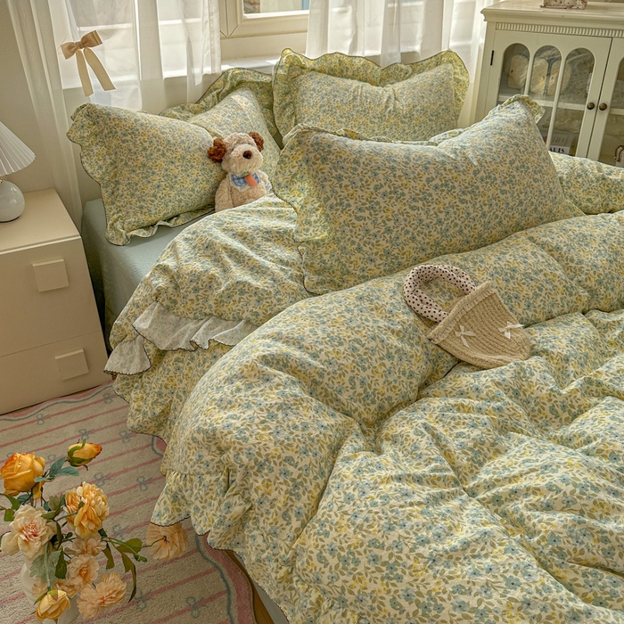 91家纺网 家纺一手货源 找家纺 欧尚 2025新款亲肤碎花云柔棉四件套 清浅