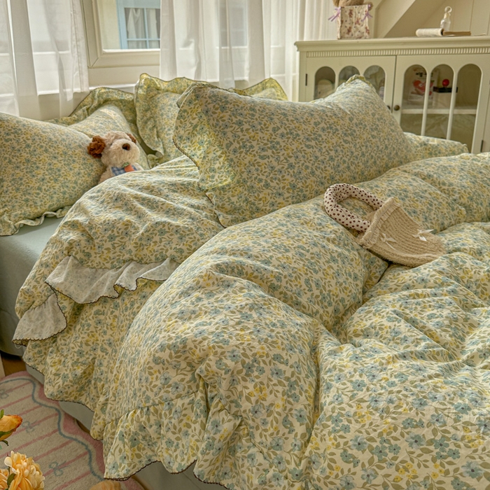 91家纺网 家纺一手货源 找家纺 欧尚 2025新款亲肤碎花云柔棉四件套 清浅