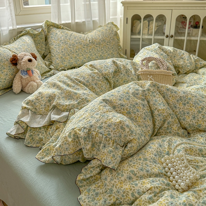 91家纺网 家纺一手货源 找家纺 欧尚 2025新款亲肤碎花云柔棉四件套 清浅