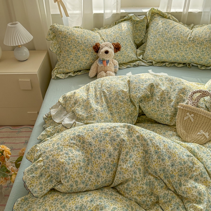 91家纺网 家纺一手货源 找家纺 欧尚 2025新款亲肤碎花云柔棉四件套 清浅