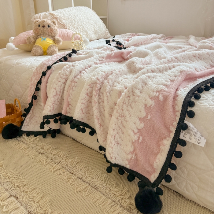 潮邦创意家居 2025新款250g阳离子提花小球毯盖毯毯子-星绒墨趣 星绒墨趣 -清新粉