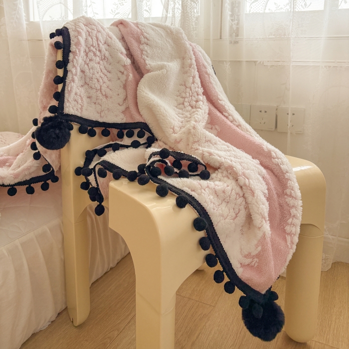 91家纺网 家纺一手货源 找家纺 潮邦创意家居 2025新款250g阳离子提花小球毯盖毯毯子-星绒墨趣 星绒墨趣 -清新粉