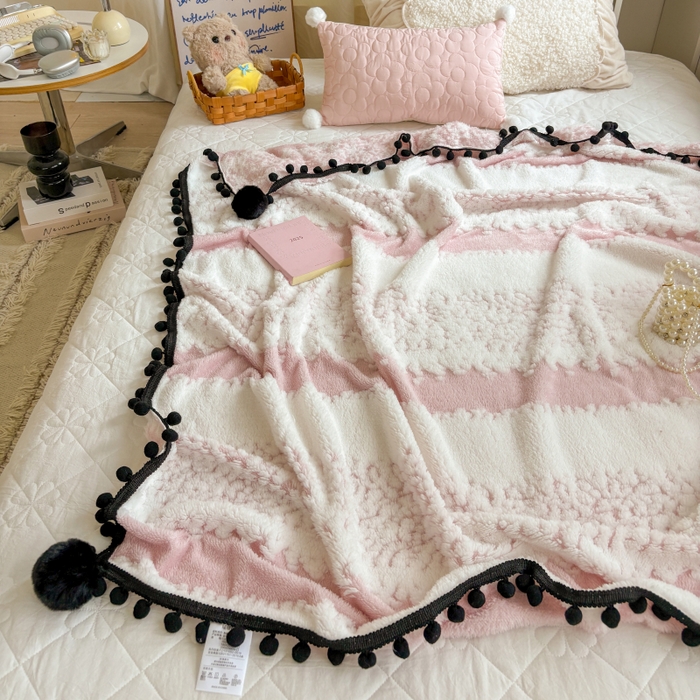 91家纺网 家纺一手货源 找家纺 潮邦创意家居 2025新款250g阳离子提花小球毯盖毯毯子-星绒墨趣 星绒墨趣 -清新粉