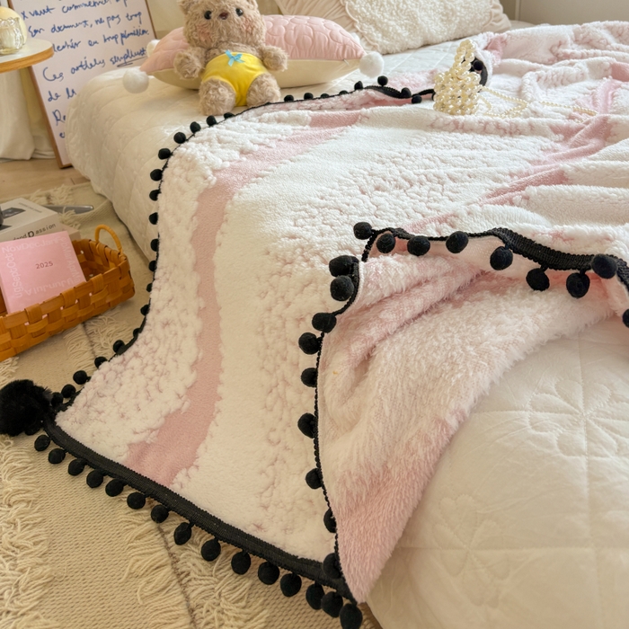 91家纺网 家纺一手货源 找家纺 潮邦创意家居 2025新款250g阳离子提花小球毯盖毯毯子-星绒墨趣 星绒墨趣 -清新粉
