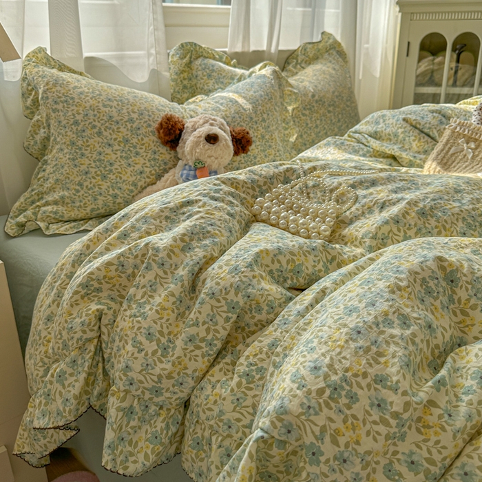 91家纺网 家纺一手货源 找家纺 欧尚 2025新款亲肤碎花云柔棉四件套 清浅