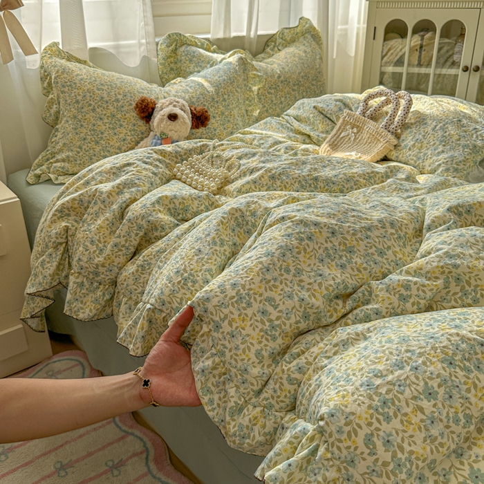 91家纺网 家纺一手货源 找家纺 欧尚 2025新款亲肤碎花云柔棉四件套 清浅