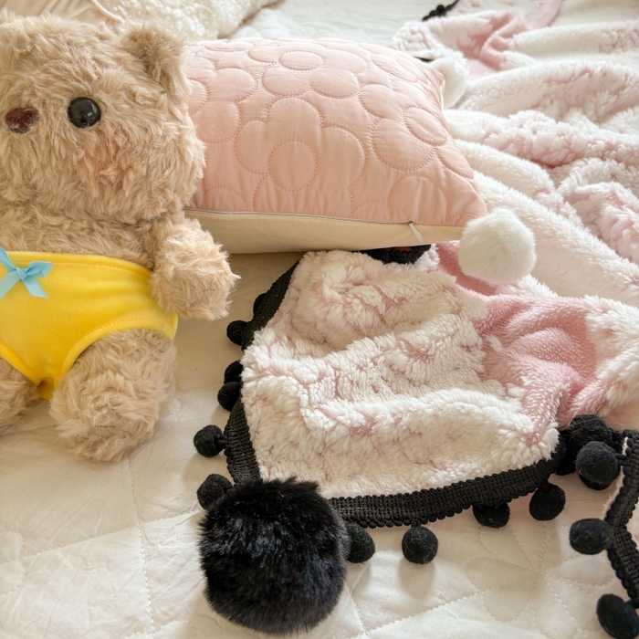 91家纺网 家纺一手货源 找家纺 潮邦创意家居 2025新款250g阳离子提花小球毯盖毯毯子-星绒墨趣 星绒墨趣 -清新粉