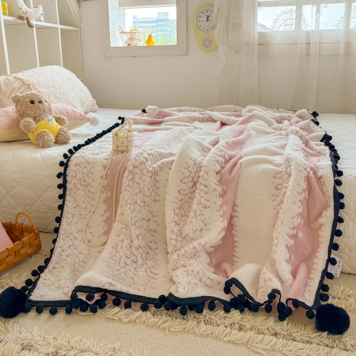 91家纺网 家纺一手货源 找家纺 潮邦创意家居 2025新款250g阳离子提花小球毯盖毯毯子-星绒墨趣 星绒墨趣 -清新粉