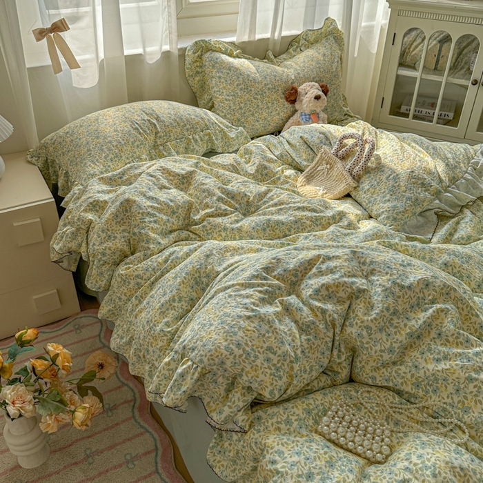 91家纺网 家纺一手货源 找家纺 欧尚 2025新款亲肤碎花云柔棉四件套 清浅