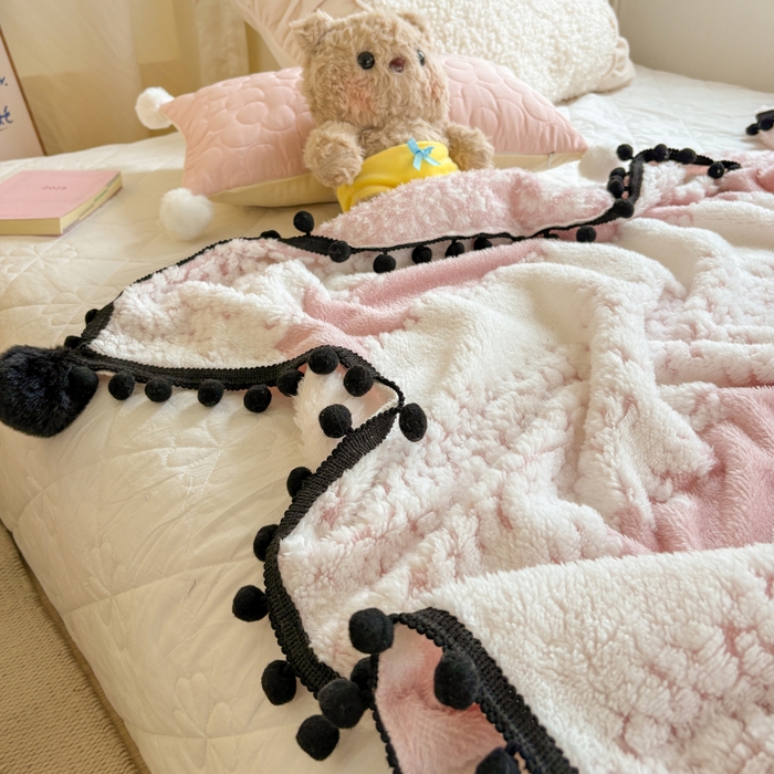 91家纺网 家纺一手货源 找家纺 潮邦创意家居 2025新款250g阳离子提花小球毯盖毯毯子-星绒墨趣 星绒墨趣 -清新粉