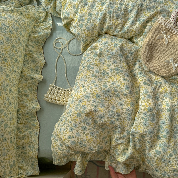 91家纺网 家纺一手货源 找家纺 欧尚 2025新款亲肤碎花云柔棉四件套 清浅