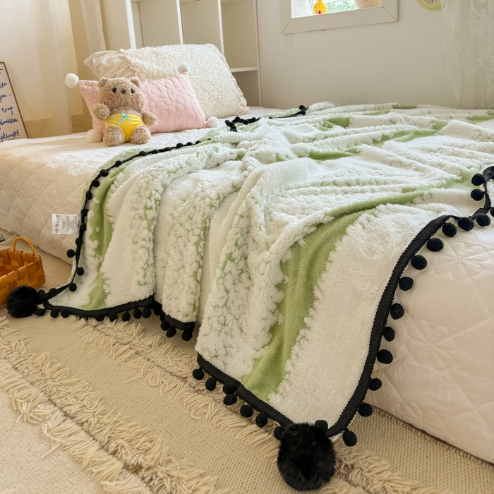 潮邦创意家居 2025新款250g阳离子提花小球毯盖毯毯子-星绒墨趣 星绒墨趣 -香草绿