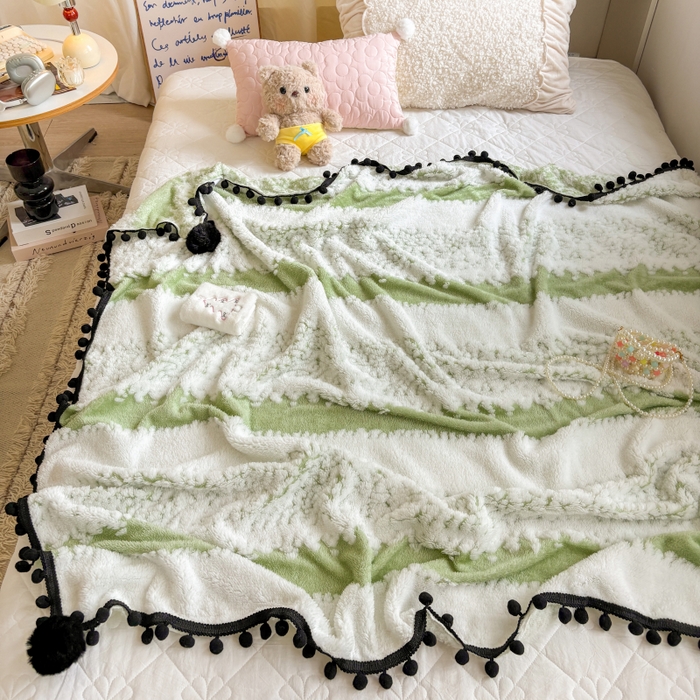 91家纺网 家纺一手货源 找家纺 潮邦创意家居 2025新款250g阳离子提花小球毯盖毯毯子-星绒墨趣 星绒墨趣 -香草绿