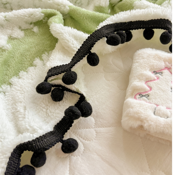 91家纺网 家纺一手货源 找家纺 潮邦创意家居 2025新款250g阳离子提花小球毯盖毯毯子-星绒墨趣 星绒墨趣 -香草绿