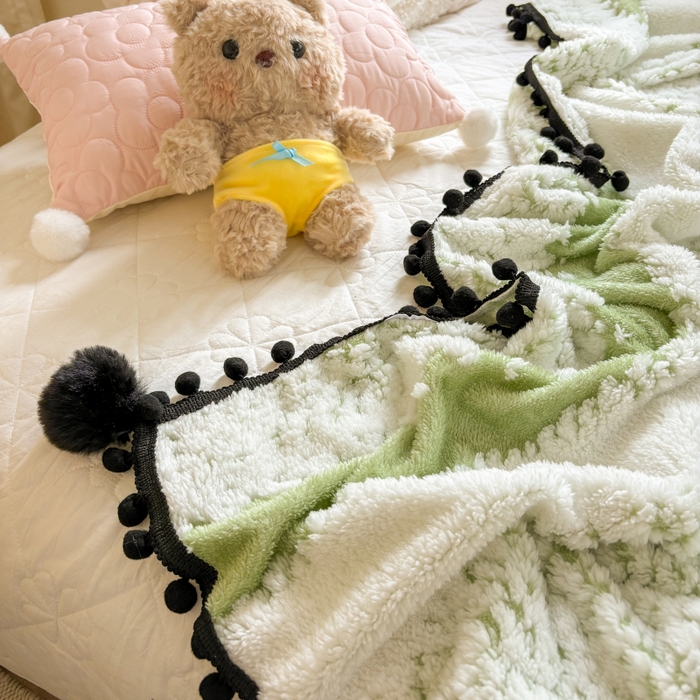 91家纺网 家纺一手货源 找家纺 潮邦创意家居 2025新款250g阳离子提花小球毯盖毯毯子-星绒墨趣 星绒墨趣 -香草绿