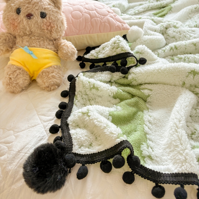 91家纺网 家纺一手货源 找家纺 潮邦创意家居 2025新款250g阳离子提花小球毯盖毯毯子-星绒墨趣 星绒墨趣 -香草绿