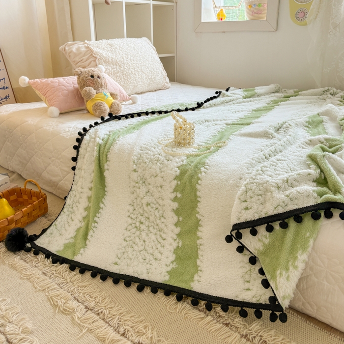 91家纺网 家纺一手货源 找家纺 潮邦创意家居 2025新款250g阳离子提花小球毯盖毯毯子-星绒墨趣 星绒墨趣 -香草绿