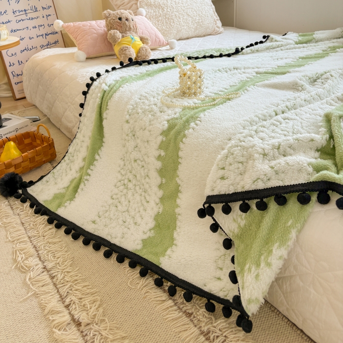 91家纺网 家纺一手货源 找家纺 潮邦创意家居 2025新款250g阳离子提花小球毯盖毯毯子-星绒墨趣 星绒墨趣 -香草绿