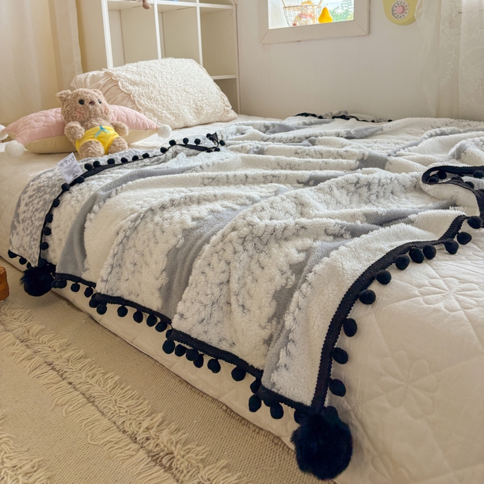 91家纺网 家纺一手货源 找家纺 潮邦创意家居 2025新款250g阳离子提花小球毯盖毯毯子-星绒墨趣 星绒墨趣 -星灰