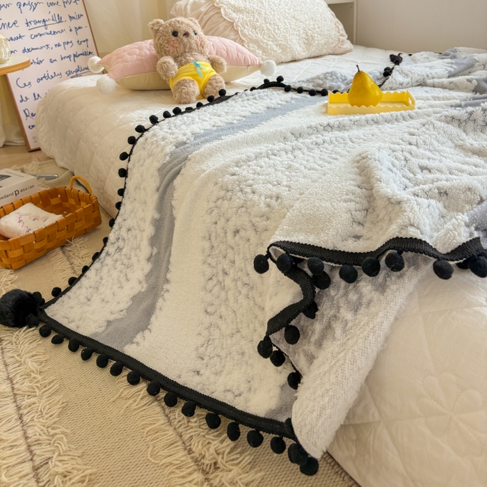 91家纺网 家纺一手货源 找家纺 潮邦创意家居 2025新款250g阳离子提花小球毯盖毯毯子-星绒墨趣 星绒墨趣 -星灰