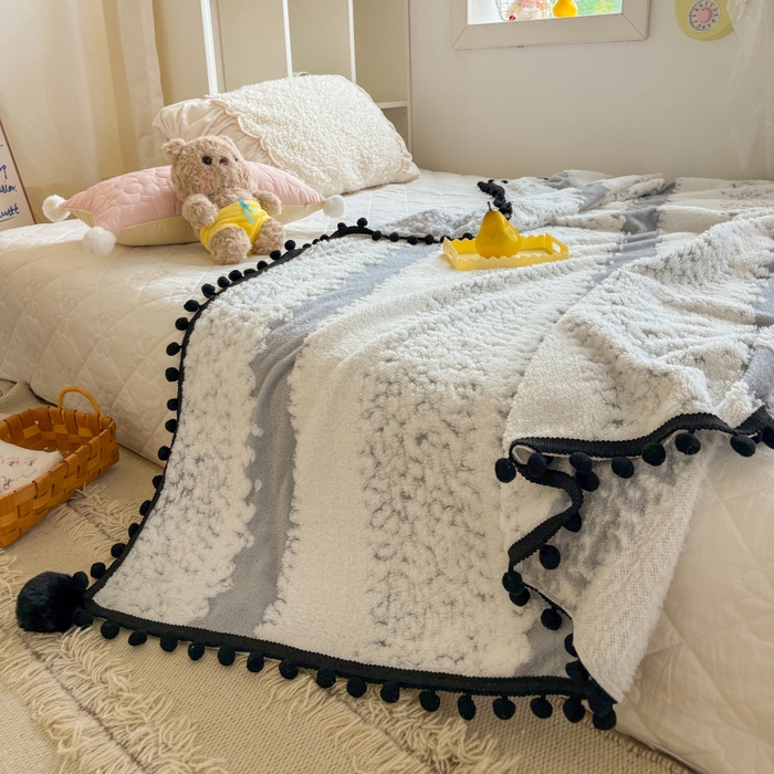 91家纺网 家纺一手货源 找家纺 潮邦创意家居 2025新款250g阳离子提花小球毯盖毯毯子-星绒墨趣 星绒墨趣 -星灰