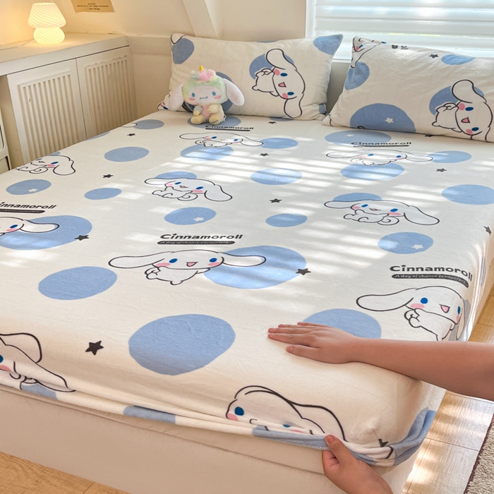 金爱家 2025新款三丽鸥牛奶绒单品系列床单床笠单件 绒-X蓝色波点玉桂狗