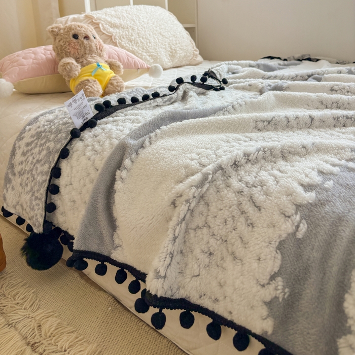 91家纺网 家纺一手货源 找家纺 潮邦创意家居 2025新款250g阳离子提花小球毯盖毯毯子-星绒墨趣 星绒墨趣 -星灰