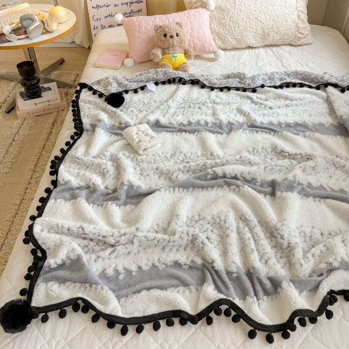 91家纺网 家纺一手货源 找家纺 潮邦创意家居 2025新款250g阳离子提花小球毯盖毯毯子-星绒墨趣 星绒墨趣 -星灰