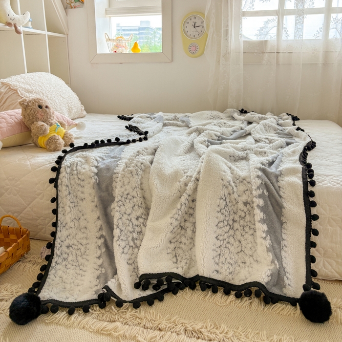 91家纺网 家纺一手货源 找家纺 潮邦创意家居 2025新款250g阳离子提花小球毯盖毯毯子-星绒墨趣 星绒墨趣 -星灰