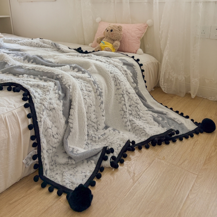 91家纺网 家纺一手货源 找家纺 潮邦创意家居 2025新款250g阳离子提花小球毯盖毯毯子-星绒墨趣 星绒墨趣 -星灰